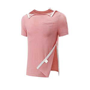 Erkek & Kadın Adaptif Hasta Önlükleri Kısa Kollu %100 Pamuklu Jersey Açık Yanlı Çıtçıtlı Omuz Ameliyatı Kemoterapi Diyaliz - Product Image 4