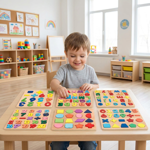 Tavola Montessori in Legno con Lettere Numeri e Forme all'Ingrosso Gioco Puzzle 3D per l'Apprendimento dell'Alfabeto Giocattolo Educativo Fai-da-Te per Bambini e Bambine - Product Image 2