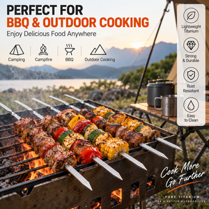 Multiple Sizes Pure Titanium <b>BBQ</b> Skewers <b>Portable</b> Flat Metal Grilling Sticks Reusable Barbecue Skewers for Outdoor Camping - Product Image 5