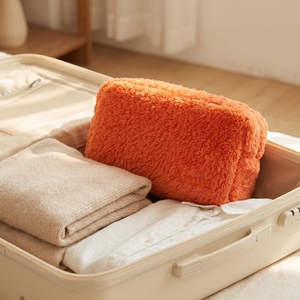 Cloud Ultra Soft <b>Plush</b> Makeup Bag Wide Opening Daily Cosmetic Bag For Women Travel Embroidery Logo Zipper Bag - Product Image 4