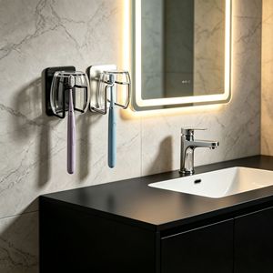 Support <span class=keywords><strong>mural</strong></span> auto-adhésif en acier inoxydable pour brosses <span class=keywords><strong>à</strong></span> dents, sans perçage, étanche, pour salle de bain, avec rangement pour dentifrice - Product Image 6