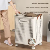 Panier à linge sale pliable moderne en PP durable avec roulettes, grande capacité, stockage alimentaire sécurisé pour la maison et la salle de bain