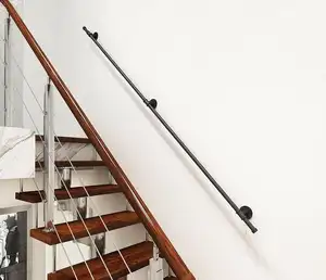 Iron Staircase Hand Rail Black Pipe Non-Slip Wall Mount Support Steel Industrial Handrail For Indoor Wall