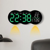 Jam Dinding Digital LED Huayang 2808 dengan Remote Control Multifungsi Alarm Tampilan Suhu untuk Ruang Tamu Rumah Modern