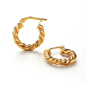 Milskye anti allergy 18k gold plated 925 sterling silver perfect twisted hoop earrings