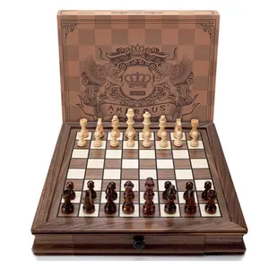 Ensembles de jeux d'échecs en bois d'ébène/noyer/olivier de luxe tunisien de vente chaude