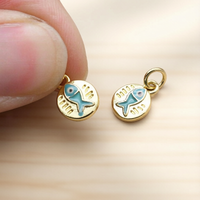 Nouveauté - Pendentifs en forme de poisson en émail bleu sur cuivre rond pour la fabrication de boucles d'oreilles et de colliers