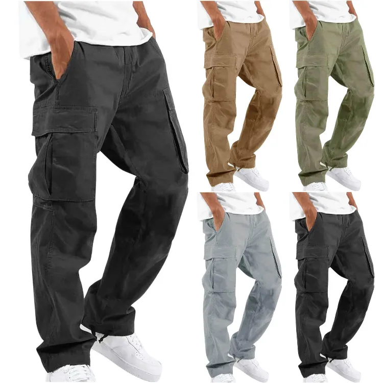 กางเกงบางๆของผู้ชายกางเกงคาร์โก้แบบหลายกระเป๋ากางเกงลำลองทรงโอเวอร์ไซส์สำหรับผู้ชายฤดูร้อน
