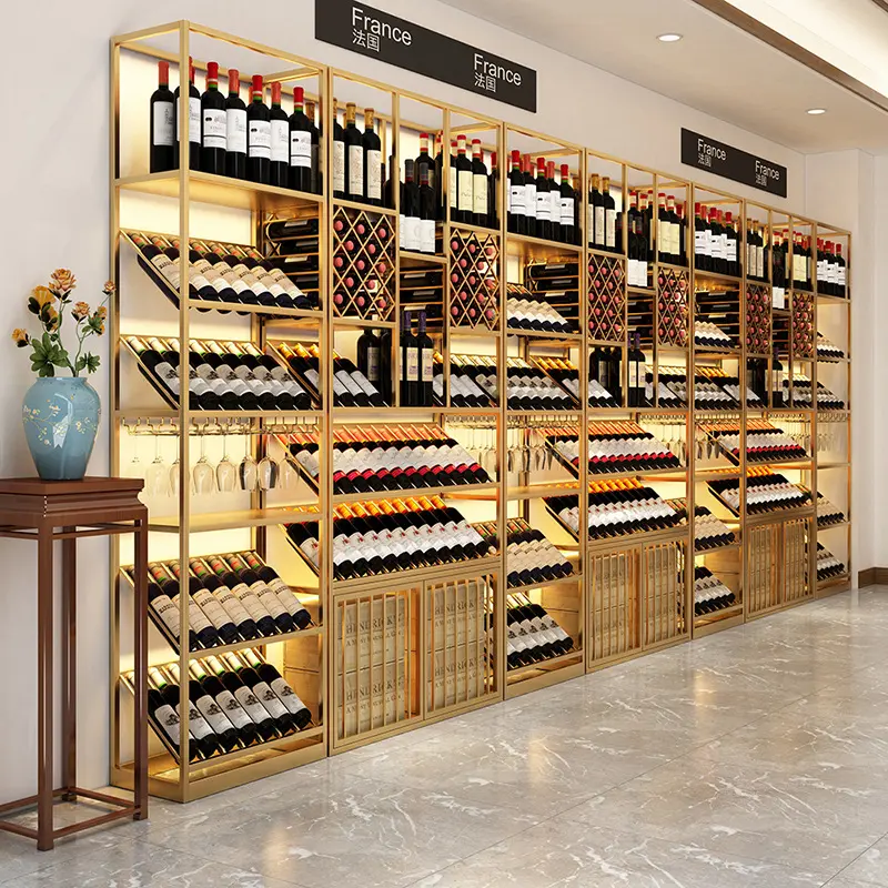 High Quality Stainless Steel Wine Display Shelf Modern Wine Storage Cabinet