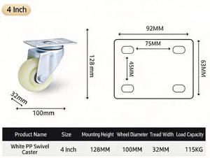 4 İnç Endüstriyel İskele Tekerlekleri, Frenli, Ağır Hizmet Tipi Döner Tabla Tekerlekler, Beyaz PP Tekerlekler ve 400LBS Taşıma Kapasitesi - Product Image 2
