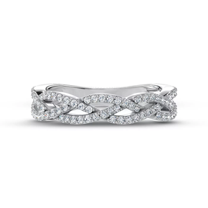 Solid 18K White Gold Intertwined Twist Band, Pave Set Lab Grown Diamond Braided Wedding Anniversary <b>Ring</b> for Women - Product Image 4