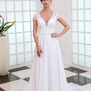 Eco-Friendly Short Sleeve Lace Dress Floor-Length Bridal Gown Wedding Dresses China supplier