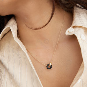 Gemnel-collar con eslabones de oro, Gema natural de alta calidad, ónix, círculo ovalado, dos tonos - Product Image 2