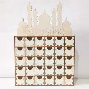 Wooden Ramadan Advent Calendar Box EID Calendar Gift Box Craft Ramadan Kareem Decoration Muslim Party Supplies Home Decor