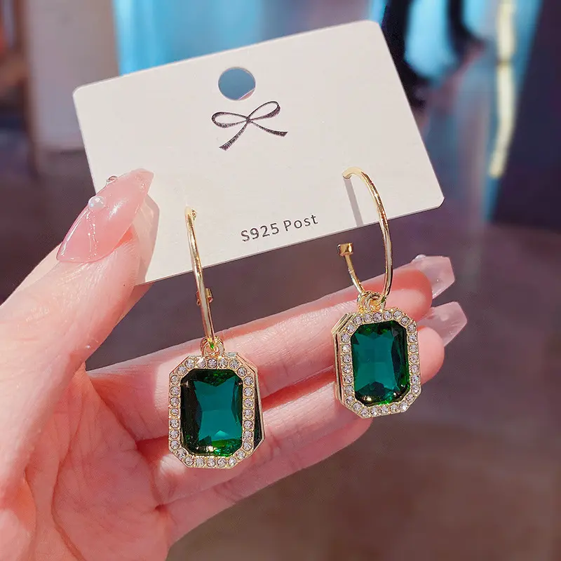 Smaragd Kristall Diamant Rechteckige Ohrringe Damen 2022 Jahr Neuer Trend Mode Eigenmarke Ohrring Luxus Ohrringe Schmuck