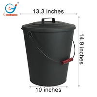 Seau à cendres en métal de 6,8 gallons avec couvercle et poignée en bois