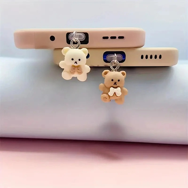 Cute Bear Anti-Dust Cap Pendant Universal Phone Dust Plug Interface for iPhone for Samsung Type C Plastic Crafts Dust Protection