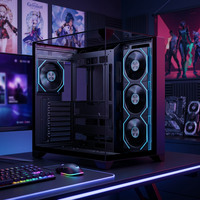 Casing PC Kaca Tiga Sisi High-End ESGAMING, Kabinet SPCC, Chassis Gaming Desktop Komputer ATX Micro ATX ITX, Casing & Tower CPU
