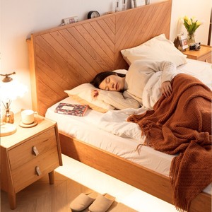 Lit en bois massif de cerisier 1,8 m 1,5 m, style nordique, lit plateforme, mobilier de chambre principale moderne japonais rétro - Product Image 3