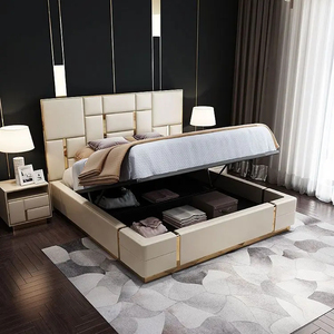 Lit de luxe, ensemble de chambre à coucher de haute qualité, lit simple, queen, double, king, moderne, en cuir capitonné, meubles de taille - Product Image 2