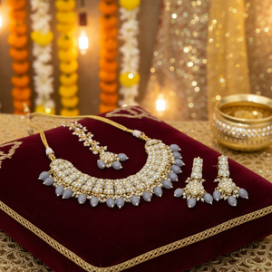 Designer Gold Plated Kundan Stone and Pearl Meenakari Necklace Set Artistic Fine Jewelry <b>Wedding</b> and Ethnic Party <b>Accessory</b> - Product Image 3