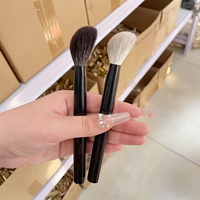Pinceau de maquillage luxueux en poils naturels, pinceau à poudre et blush, manche en ébène coudé, pinceaux de contour, marque privée