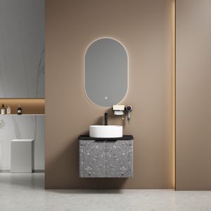 Nouveau design 2026 : Meuble <span class=keywords><strong>de</strong></span> <span class=keywords><strong>salle</strong></span> <span class=keywords><strong>de</strong></span> <span class=keywords><strong>bain</strong></span> mural en PVC <span class=keywords><strong>de</strong></span> 60 cm avec vasque en céramique et <span class=keywords><strong>miroir</strong></span> LED - Product Image 3