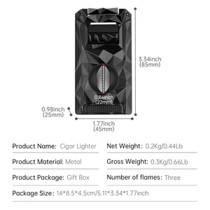 CIGARLOONG Diamante Aparência Metal Tocha Inflável Windproof 5-in-1 V Cut Punch Multi-função Charuto Isqueiro com Caixa de Presente - Product Image 6