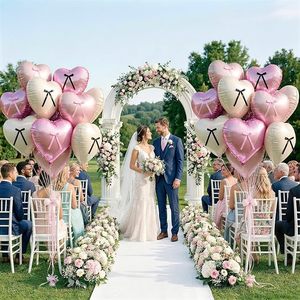 Ensemble de ballons en aluminium en forme de cœur rose mat, noir, crème, blanc, avec nœud, 18 pouces, pour <span class=keywords><strong>d</strong></span>écoration à l'hélium, anniversaire de fille, baby shower, enterrement de vie de jeune fille - Product Image 4