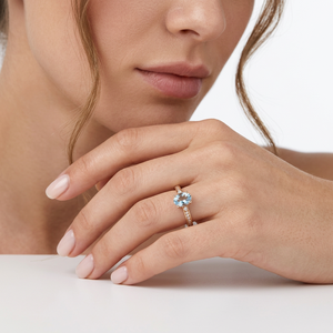 Anillo Ovalado de Aguamarina Natural Santa María con Diamantes, Oro Sólido de 14K, Joyería Fina, Proveedor Mayorista OEM ODM - Product Image 5