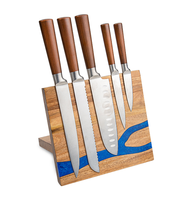 Bloc à couteaux magnétique en bois massif personnalisé avec design en résine époxy, support à couteaux magnétique en bois d'acacia de style plat pour la cuisine à domicile