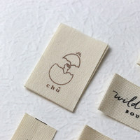 Étiquettes tissées en coton de haute qualité pour vêtements, personnalisées avec logo de marque privée, pliées en bout, pour col et ourlet
