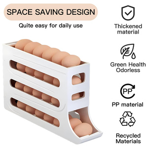 Support à œufs 4 niveaux en plastique à roulement pour réfrigérateur, distributeur d'œufs pour armoire de réfrigérateur, gain de temps - Product Image 3