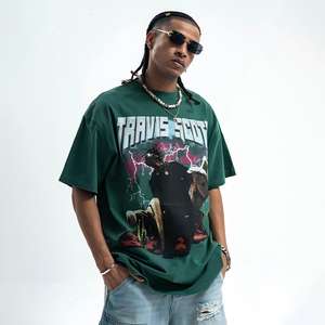 T-shirt Oversize da Uomo Personalizzata di Alta Qualità in Cotone Pesante 260gsm Rosa Stile Vintage Streetwear - Product Image 4