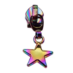 Rainbow zipper slider fancy mini puller for 5# rainbow nylon zipper star puller tags