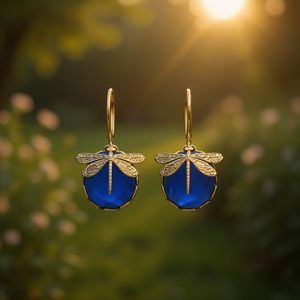 Orecchini Pendenti Vintage a Forma di Libellula con Gemma Blu, Placcati in Oro, Gioielli da Festa per Donna - Product Image 2