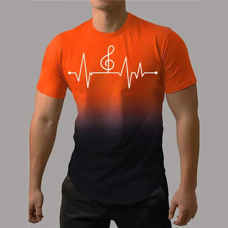 JX Herren-T-Shirt 3D-Druck Hang-Stil Musiknote Tee 2023 Sommer übergroßes T-Shirt für Herren Mode Kurzarm O-Ausschnitt