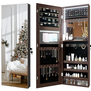 Miroir mural de pleine longueur, armoire <span class=keywords><strong>à</strong></span> bijoux avec lumières, rangement pour organiser les bijoux, meubles de maison, armoire <span class=keywords><strong>à</strong></span> miroir en bois MDF - Product Image 1