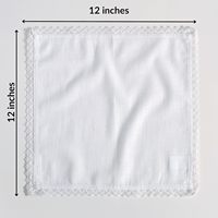Serviette en coton et lin blanc avec dentelle, faite à la main, ourlet festonné, carrée 12x12 pouces, réutilisable, pour la décoration de table de mariage ou de fête