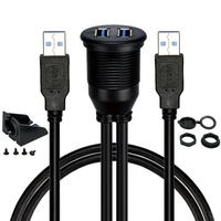 Câble USB 3.0 2 ports encastrable pour tableau de bord de voiture, double USB Type-C mâle vers femelle, étanche avec blindage tressé et gaine en PVC