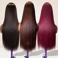 Perruque transparente Full HD 13x4 360 Lace Frontal sans colle, pré-épilée, en cheveux humains, couleur bordeaux 99J, lisse baguette, cheveux brésiliens