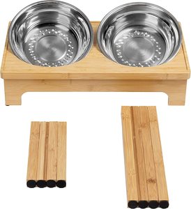 Pet Supply - Adjustable Bamboo Elevated Dog Bowls Stand Stainless Steel <strong>Cat</strong> Bowls <strong>Holder</strong> and Water or <strong>Food</strong> and Water Bowls - Product Image 6