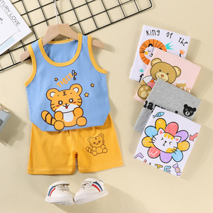 Set Estivo per Bambini e Bambine con Stampa Cartoon, Canotta e Pantaloncini 100% Cotone, Pigiama Senza Maniche, Abbigliamento per Neonati all'Ingrosso - Product Image 2