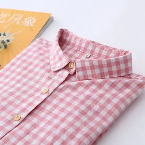 Women'S Spring Autumn Plaid Shirt Cotton Pink Bottom Versatile Plus Size Long Sleeve Shirt For Women