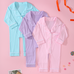 Tùy Chỉnh Màu Rắn Nút up Bé Đồ Ngủ Romper Trẻ Sơ Sinh Sơ Sinh Một Mảnh Quần Áo Ngủ Jumpsuit Tre Vải Trẻ Em Onesie - Product Image 1