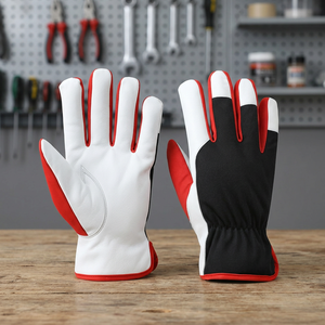 Gants d'assemblage en cuir PU noir, blanc et rouge du groupe JNA avec poignet élastique, bouts de doigts antidérapants, usage général, 11 oz, 10 pouces - Product Image 4