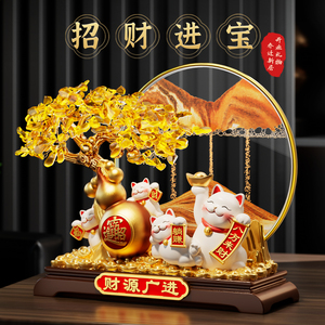 Figurine Chat porte-bonheur avec peinture de sable mouvant et Arbre à argent, Décoration pour meuble TV, maison et magasin, Cadeau de pendaison de crémaillère - Product Image 2