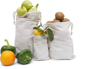 ถุงผ้าฝ้ายแบบมีเชือกผูก สำหรับใส่ผักผลไม้ พกพาสะดวก เป็นมิตรกับสิ่งแวดล้อม พร้อมโลโก้สั่งทำได้ - Product Image 5