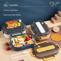 304 Edelstahl Bento-Box mit Drei Fächern und Besteck, Isolierte Lunchbox für Schüler, 800-1000ml Fassungsvermögen, Rechteckig
