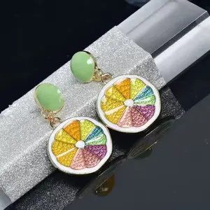 S925 Silver Needle Summer Sweet Cute Designs Colourful Fruits Lemon Stud Earrings for Girls